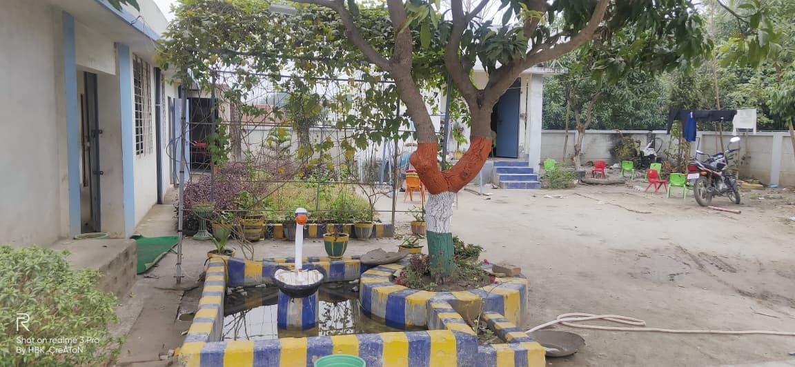 A quiet corner of the campus garden and courtyard