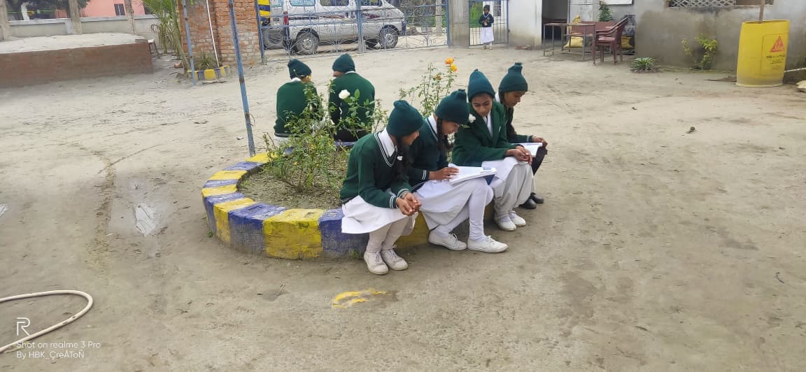 Students and staff of Navbharat Public School during a campus activity